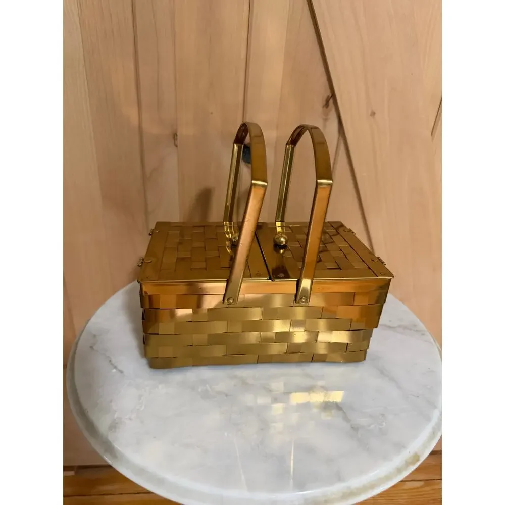 Vintage Dorset Rex Gold Weave Basket Bag 1950s Lunch Box Purse Saks Fifth Avenue